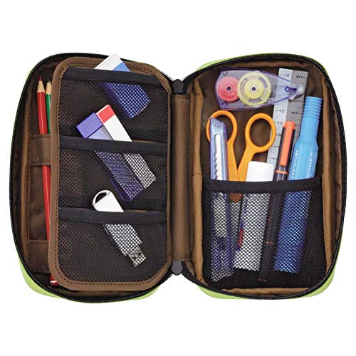 Image of LIHIT LAB Large Capacity Zipper Pencil Case For School Office College, Big Capacity 4 Compartments Pencil Bag Holder Adults Teen Boys Girls, Travel Cosmetics Storage, Indigo (A7551-11N)