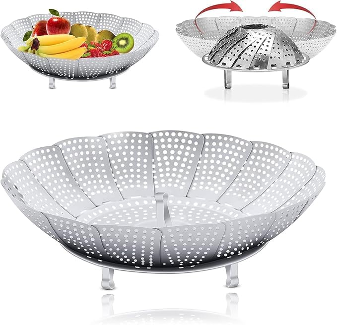 GaxQuly Stainless Steel Vegetable Fruit Steamer Punching Food Drain Bowl Basket (Vegetable Fruit Steamer - VE) (B0D2DFRC93) Amazon Price History, Amazon Price Tracker