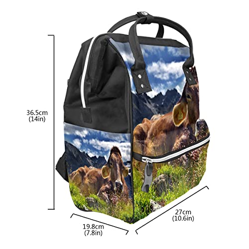 Baby Diaper Bag Backpack Large Capacity Multifunction Travel Backpack Farm Animal Cow With Nature Grass Landscape Maternity Baby Changing Bags For Mom Dad #TOP2