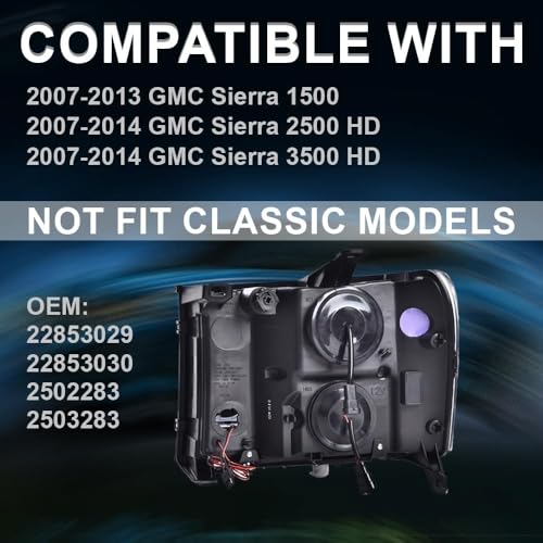 Image of GRAND ORANGE LED DRL Headlights Assembly Compatible with GMC Sierra 1500 2007-2013, Fit Sierra 2500HD 3500HD 07-14 22853030, 20980241, 20980242 Headlamps Clear Lens Chrome Housing Amber reflector