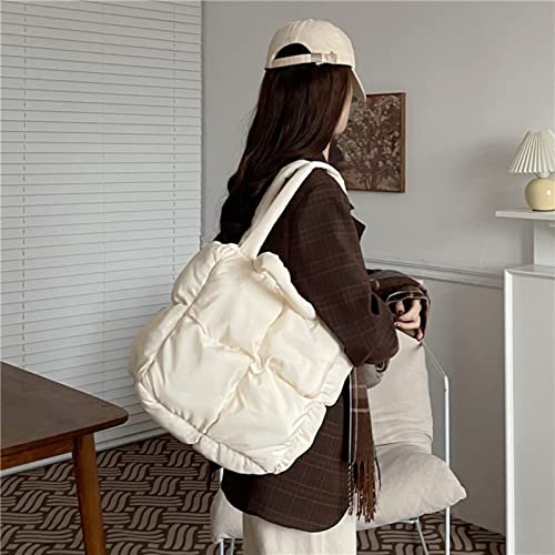 MadGrandeur Puffer Tote Bag Damen Glänzend Gesteppt Puffy Tote Bag Daunen Gepolsterte Schultertasche Süße Handtasche Ästhetische Handtasche, Z-weiß, Large