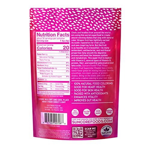 Suncore Foods – Premium Pink Pitaya Supercolor Powder, 5oz each, 10oz total (2 Pack) – Natural Red Dragon Fruit Food Coloring Powder, Plant Based, Vegan, Gluten Free, Non-GMO
