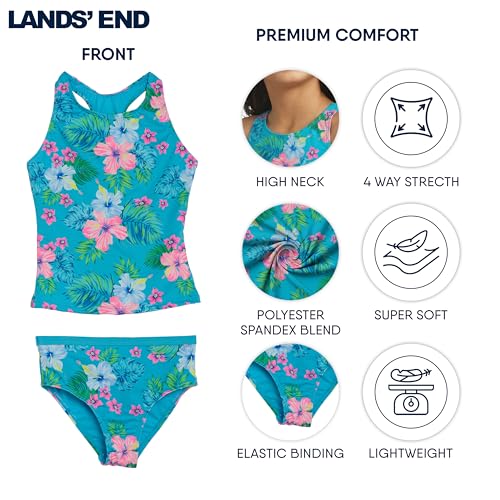 Image of Lands' End Girls' UPF 50+ Swim Bikini Bottom and Racerback Tankini Set