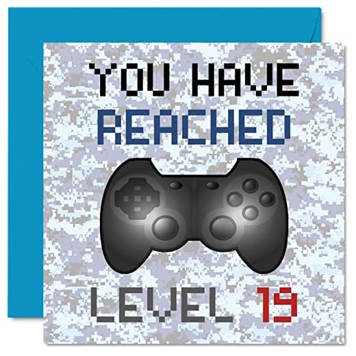 Tarjeta cumpleaños 19 jugadores – Has alcanzado el nivel 19 – Tarjetas cumpleaños niños, juegos adolescentes, tarjetas felicitación cumpleaños, videojuegos, hija, hijo, nieta, nieta, 145 mm x 145 mm