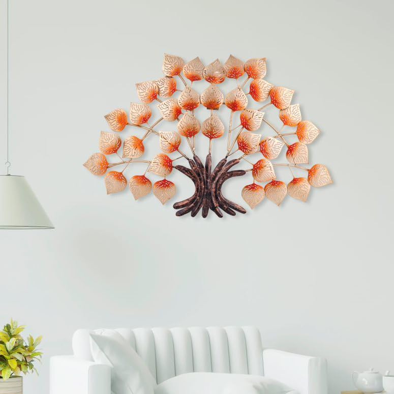 Image of Artemade Iron Decorative Wall Hanging Paan Orenge Leaf Tree Art Sculpture Wall Mounted Home Decor Wall Arts For Living Room Bed Room (50 X 31 Cm, Pack Of 1)