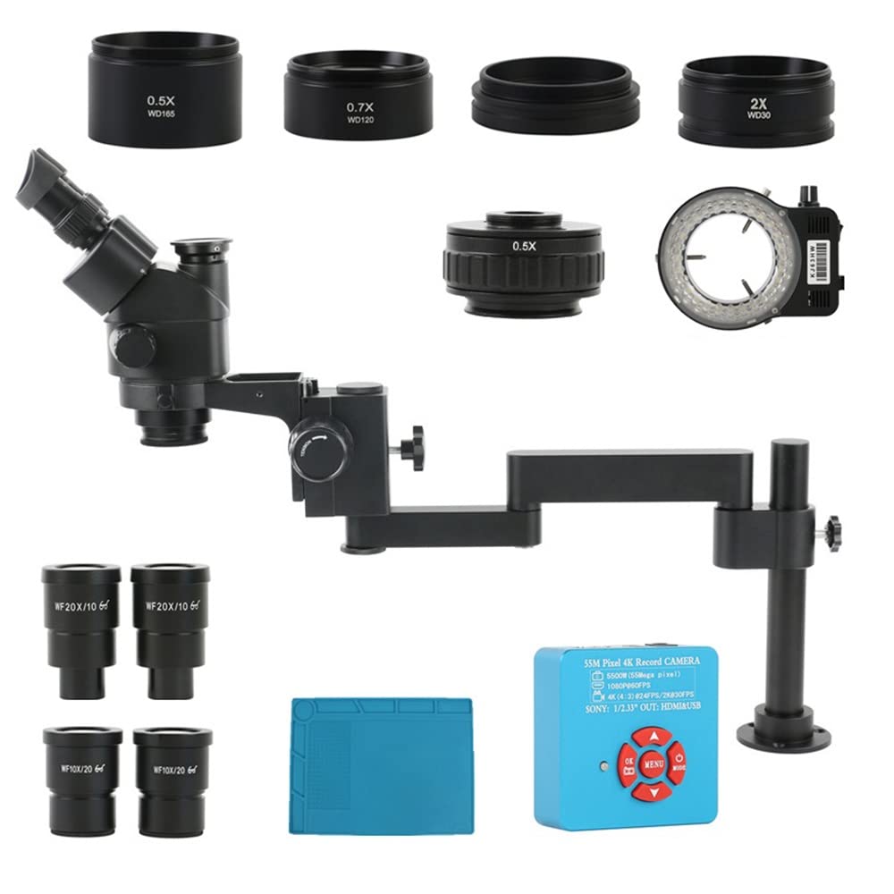 Microscope Simul Focal Trinocular 3.5X-180X Zoom Stereo Microscope Folding Stand Optional 48MP 55MP 4K 2K HDMI USB Soldering Video Camera(55MP 4K 2K HDMI USB)