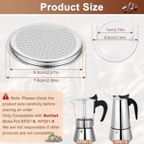 Image of Moka Pot Replacement Parts, KPS-SR Moka Express 9 Cup Upgraded Replacement Filter and 2 Silicone Gaskets for Moka Pots, Compatible with KPS7-9, KPS61-9