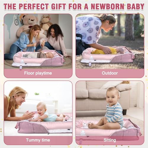 Image of Baby Lounger, Foldable Portable Infant Lounger, Soft Breathable Baby Nest Cover, Suitable for 0-24 Months Newborn Baby Lounger,Home Travel Dual-Purpose Baby Nest (Pink R)
