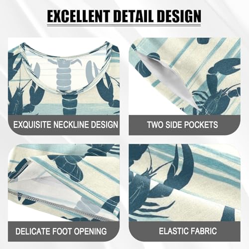 Pajama Sets Short Sleeve Lobster Pattern on Blue Background Soft Cotton Summer Sleepwear 2 Piece PJS Size 5-14T3