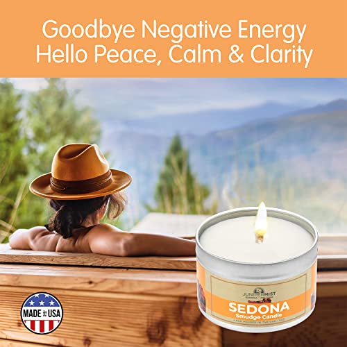 Sedona Smudge Candle For Cleansing Negative Energy + Handmade In Sedona With Soy Wax, Essential Oils, Real Sage, Cedar, Sweetgrass + Smokeless Alternative To Sage Smudge Sticks, Incense And Bundles #TOP3