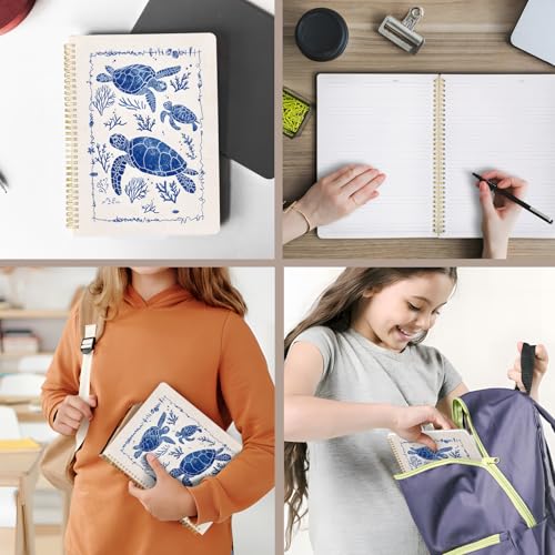 Image of Cute Spiral Notebook 8.5 x 11 lined Journal A4 with Pocket, Turtle | 70 page, Note Book with Pocket, Large, Big, Hard Cover, Aesthetic, Pretty Design, for Women, Girls, Kawaii