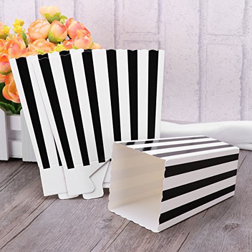 Nuolux Kids Snack Container 48Pcs Popcorn Boxes Cardboard Candy Container Rugby Stripe Wave Dot Pattern (Black) Black Decor #TOP4
