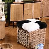 IRIWOOL Square Fur Sheepskin Chair Cover Seat Cushion Pad Super Soft Area Rugs for Living Bedroom Sofa 18' x 18' (Pack of 1), Black & White Plaid