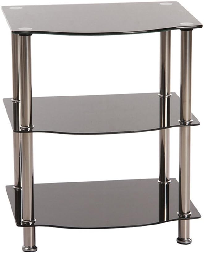OSPI 3 Tier End Table Black Tempered Glass Shelves Stainless Steel Legs L 50 x W 40 x H 60 cm