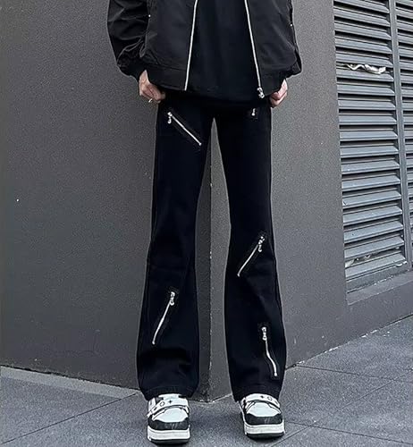 Men's Y2K Flared Jeans Baggy Wide-Leg Retro Distressed Casual Fashion Multi-Zipper Goth Pants Hip-hop Streetwear4