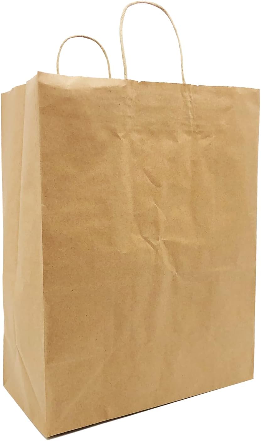 Paper Retail Grocery Bag, Gift Bag, Rope Handles, 13x7x17 in., 50 Pack