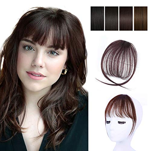 Clip in Bangs 100% Human Hair Air Bangs Extensions Front Fringe Bangs One Piece Hairpiece with Hand Made Tied Bangs for Women (Dark Brown)