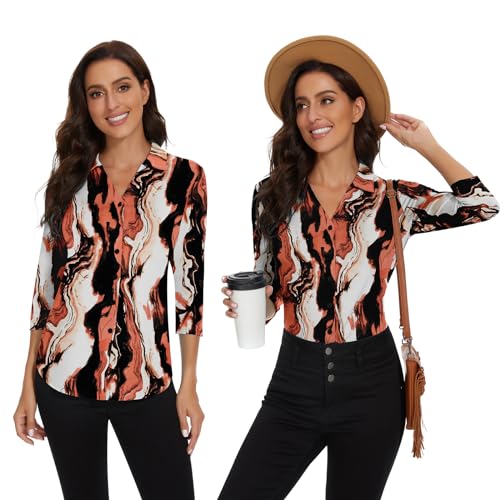 Image of Soneven Womens Golf Polo Shirts 3 /4 Long Sleeve V Neck Button Down Shirts Business Causal Work Blouses Tops