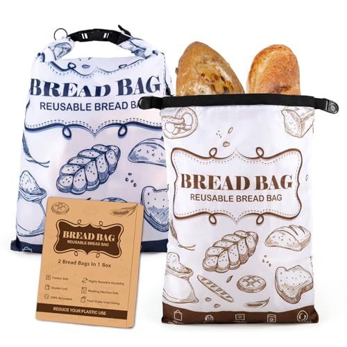 Bread Bags, 2 Packs Bread Bags for Homemade Roti, Reusable Sourdough Storage Bag With Zipper, Large Freezer Container Bread Boxes to Keep Roti Fresh