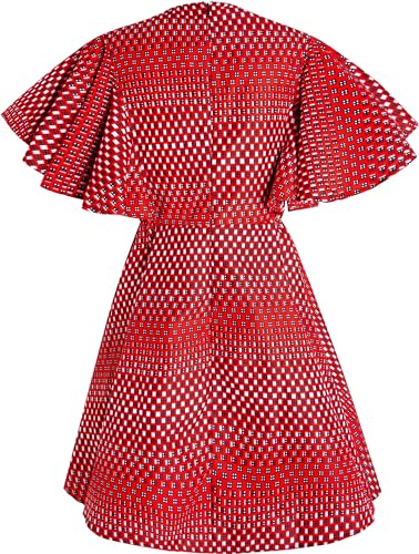 Image of Womens African Vintage Ruffle Trim Sleeve Ankara Tunic Swing Dress