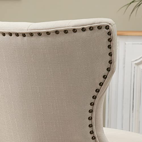 Lssbought Set Of 2 Fabric Dining Chairs Leisure Padded Chairs With Brown Solid Wooden Legs,Nailed Trim, Tan #TOP4