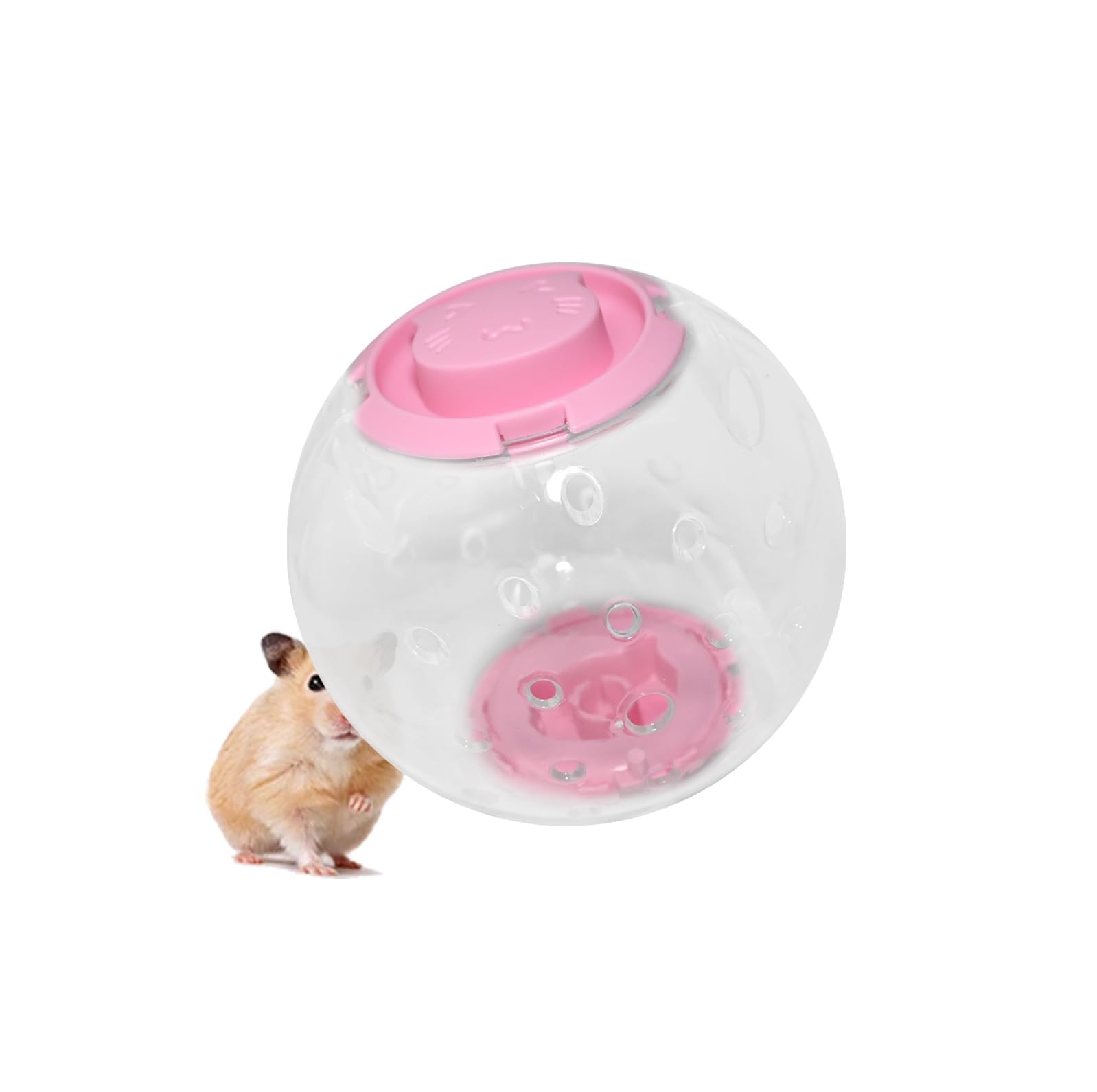 Benixmidart Hamster Ball, Durable Clear Guinea Pig Ball Hamster Wheel, Cute Dwarf Rat Running Toy with Breathable Holes to Exercise (Pink, 16cm)