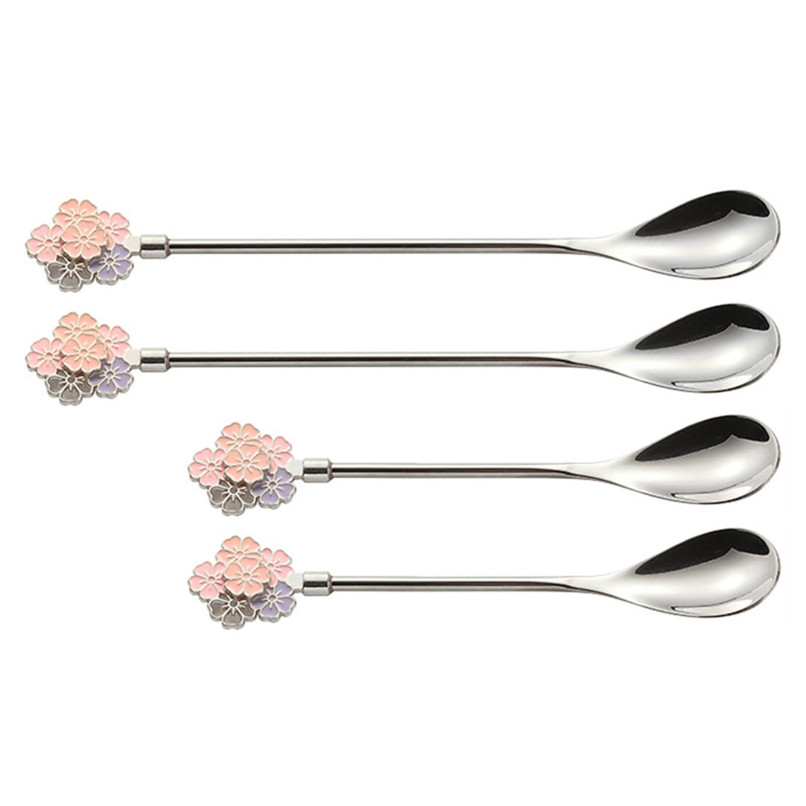 LUCKGONI Set of 4 Elegant Flower Handle Stainless Steel Spoons for Stirring Coffee Teas Espresso and Dessert Ergonomic Teaspoons