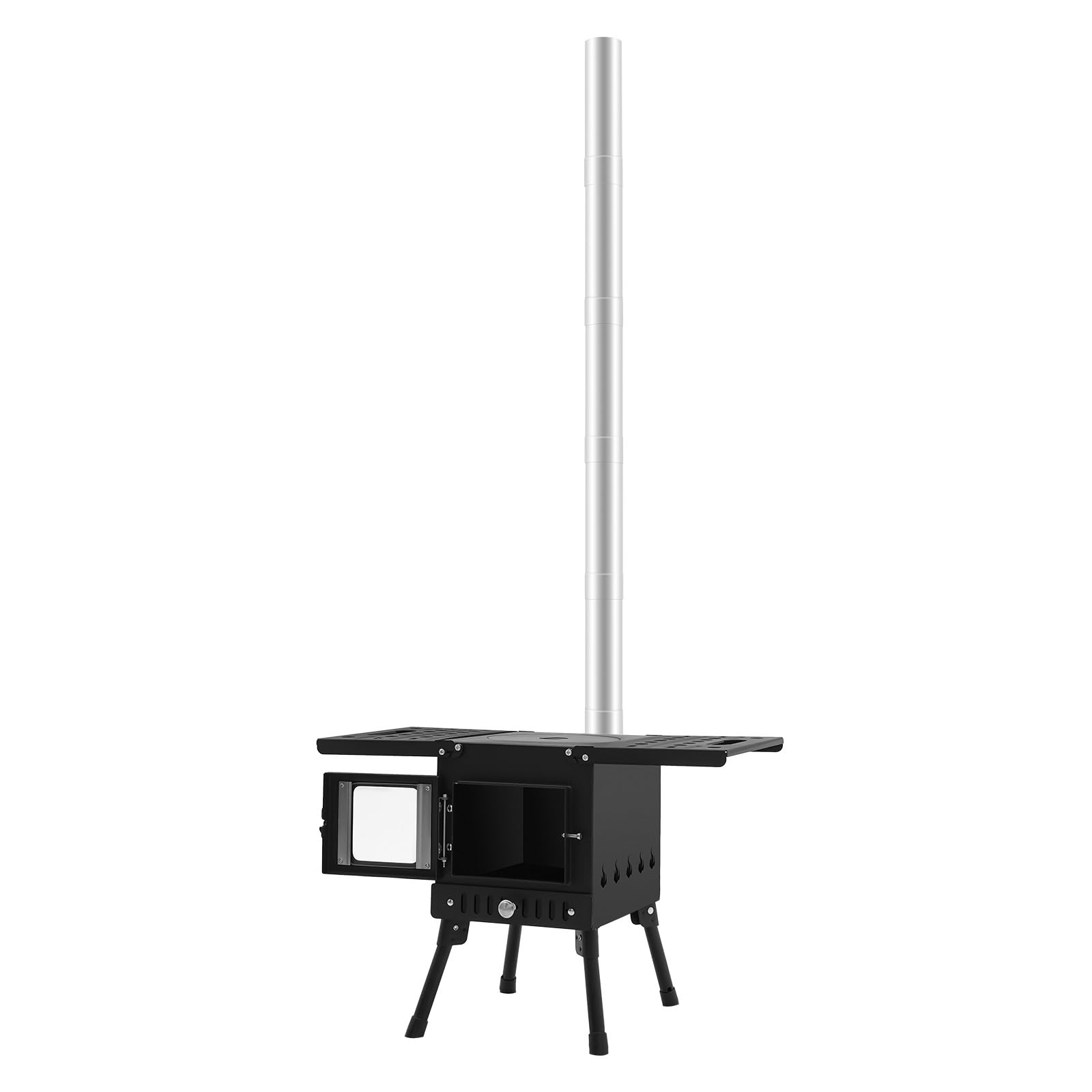 Poêle à bois pliable de camping, réchaud à bois portable avec fenêtre de visualisation, poêle de cuisine d'extérieur avec cheminée, réchaud de camping pliable seulement 8 kg, 55 cm, hauteur 36-56 cm