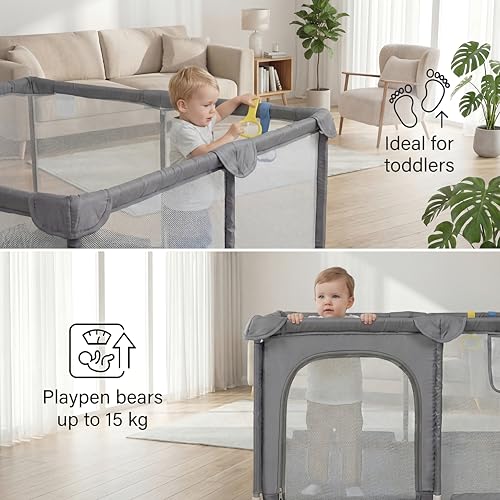 Image of Kidirect Baby Playpen, Play Pens for Babies and Toddlers, Baby Fence Small Play Pens for Indoor & Outdoor with Breathable Mesh Safety Gate Play Yard(Grey,47 inchx47 inch)