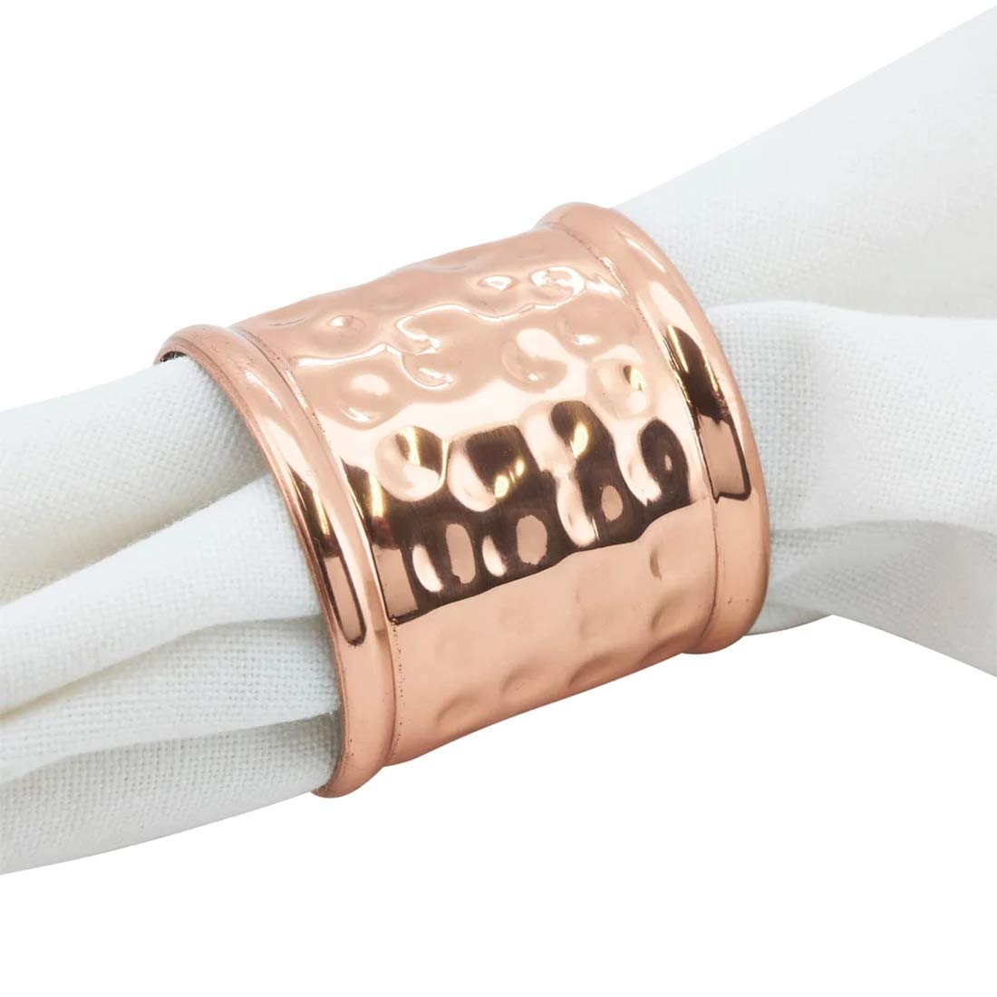 Fennco Styles Moscow Mule Ribbed Hammered Design Metal Napkin Rings, Set of 4 - Copper Napkin Holders for Home, Dining Room, Banquet, Family Gathering, Holiday and Special Occasion