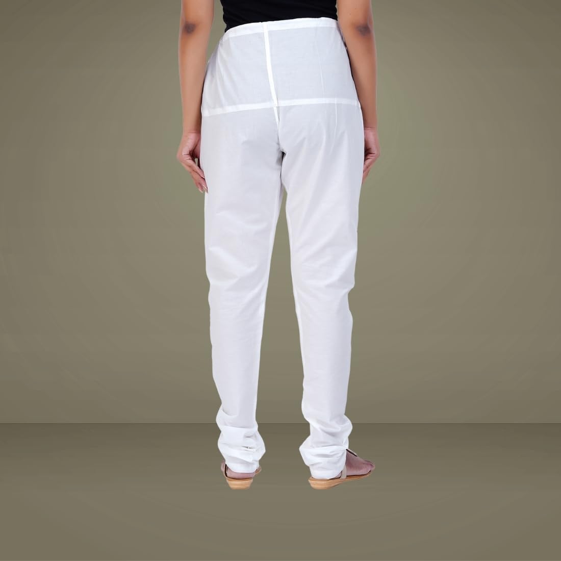 Happy Bunny Women’s Cotton Gathering Churidar Pants - Ethnic Gathereing Ankle, Drawstring Waist Bottoms for Kurtas, Office, Party, Casual Clothing (LG, Blanco White) - Image 4 thumbnail