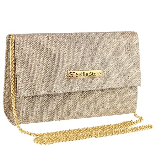 Bolsa Feminina Pequena Casual Balada Clutch Brilho Dourado