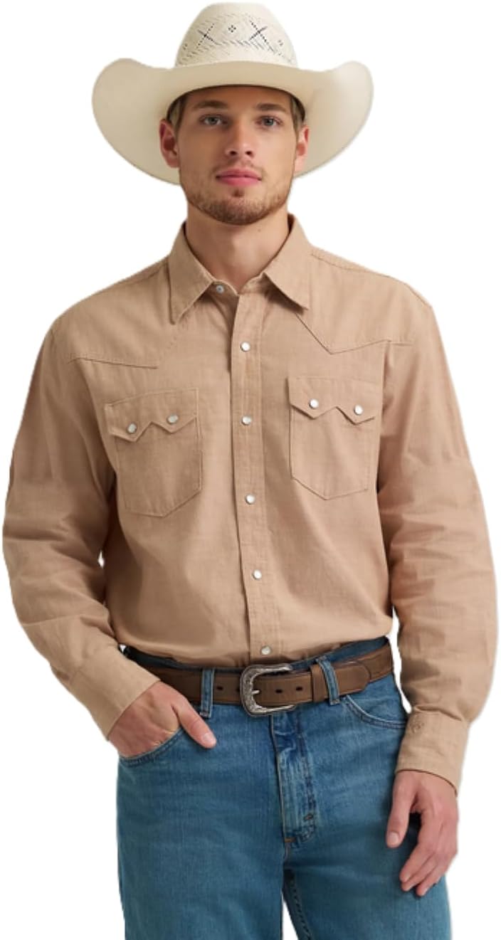 Wrangler Men's Cody Johnson Brown Long Sleeve Snap Shirt