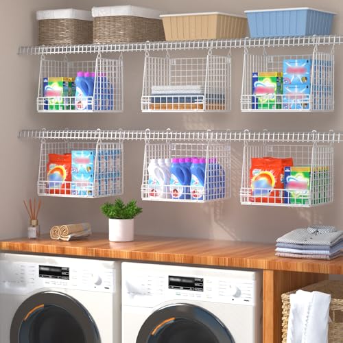 Image of PUPPYCUTE 3 Pack Laundry Room Organization and Storage, Hanging Wire Basket for Laundry Closet Wire Shelves, Laundry Closet Organizers and Storage Basket, Heightened Version