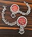 Indian Ethnic Traditional Bollywood Party- Wear Bahubali Fashion Handmade Oxidized Silver Plated Indian Dangle Ear Chain Jhumki Jhumka Earrings Red