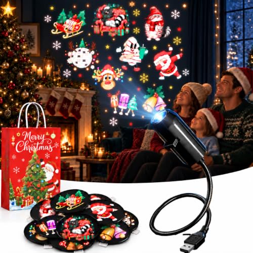 Image of Plug and Play HD Christmas Projector, Christmas Projector with 6/10 Festive Discs with Flexible Gooseneck and Interchangeable Scenes for Bedroom, Living Room & Party Display，10 pcs