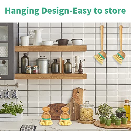 Set Of 3 Dish Scrub Brushes Bamboo Handle Wooden Cleaning Scrubbers Brushes Stiff Bristles For Washing Kitchen Cast Iron Pan Pot Dish Vegetables Sink Wet Scrubber Brush(2 Mini And 1 Long Handle) #TOP7