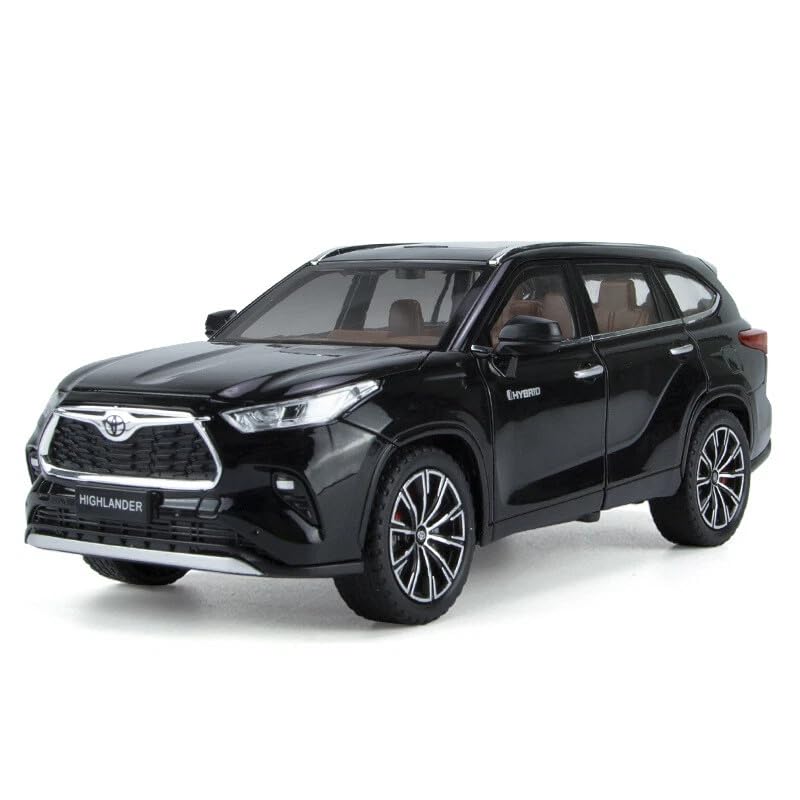 Image of 1:24 Toyota Highlander SUV Model Car - Alloy Diecast Pull Back Toy with Sound, Light & Openable Doors - Gift for Kids Boys Girls (Black)
