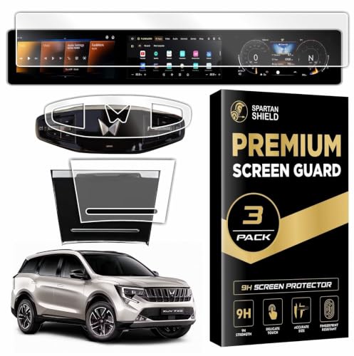 Image of Spartan Shield [3 PACK] Screen Guard for MAHINDRA XUV 7XO 2026+ || AX, AX3, AX5, AX7, AX7T & AX7L || 12.3 INCH TRIPLE SCREEN with * NO ADRENOX+ BADGE CUTOUT * + Flexible TPU for Steering & Storage Panel Protector || Anti Scratch || Water Repellant || With Complimentary Installation Kit || Bubble Free Application || XUV7XO Digital Instrument Cluster Protective Film || NEW 2026 Car Stereo Accessories [Not Tempered Glass] * CHECK ADRENOX+ Badge Before Ordering*