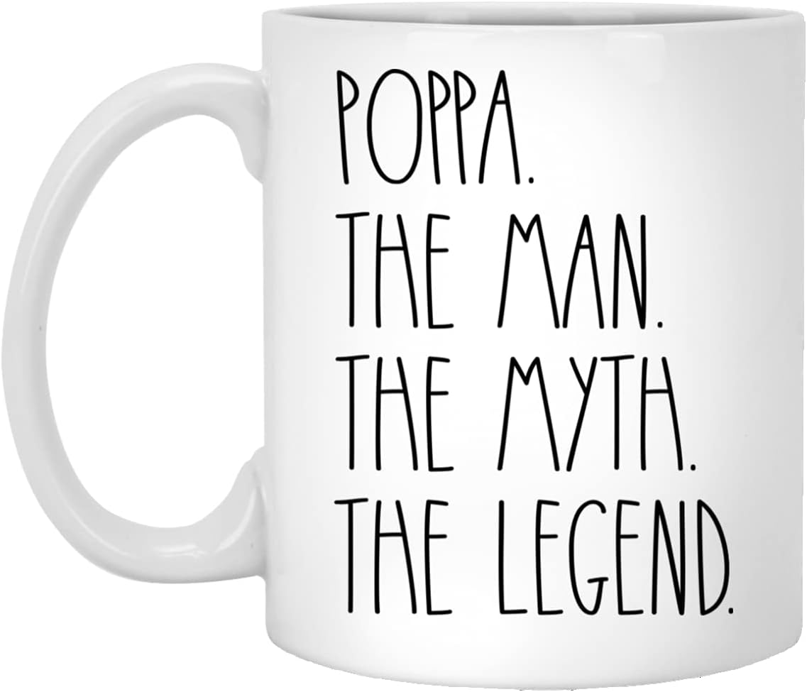 Poppa The Man The Myth The Legend Coffee Mug - Poppa Rae Dunn Style - Rae Dunn Inspired Best Poppa Coffee Mug - Father's Day Mug For Poppa 11oz, AWAFRQLAEQ-11oz, White