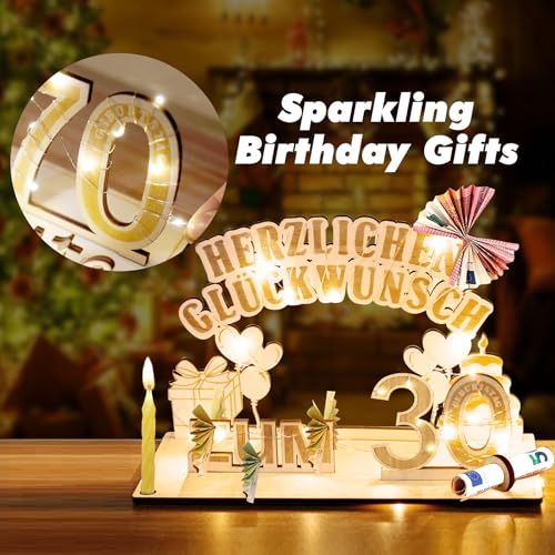 30. Geburtstag Frau Mann, Geldgeschenke Holz mit LED Lichterkette, Geschenk zum 30 Geburtstag Mann Frau, Geschenkideen zum 30, Herzlichen Glückwunsch