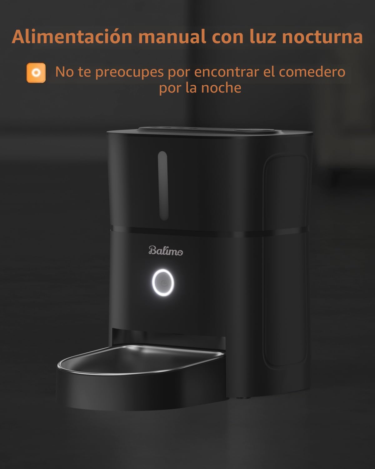 Balimo Comedero Gato Automatico, 2.4G WiFi Dispensador Comida Gatos, 3L Comedero Automatico Gato, Bol de Acero Inoxidable 304, 1 a 10 Comidas, Negro