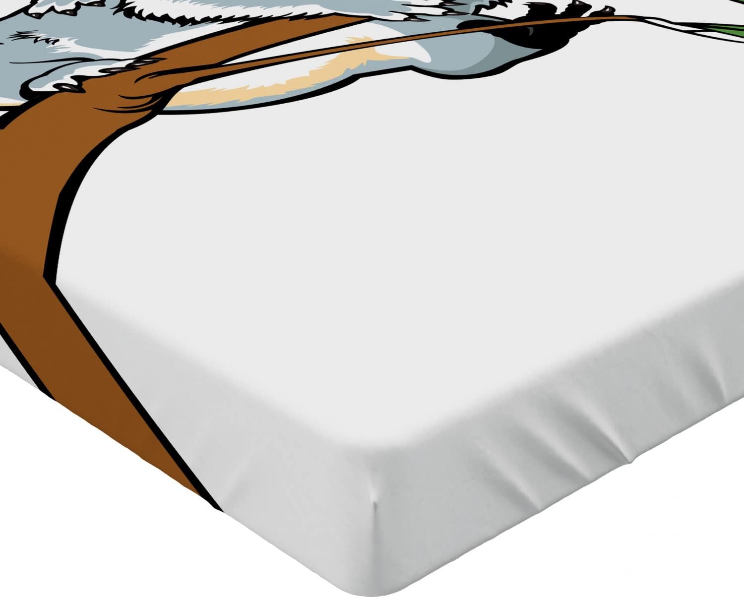 Ambesonne Tropical Animals Fitted Sheet, Mother and Koala Climbing Over Eucalyptus Tree Branch Wildlife Forest, Soft Decorative Fabric Bedding All-Round Elastic Pocket, Twin Size, Brown Grey Twin Brown Grey