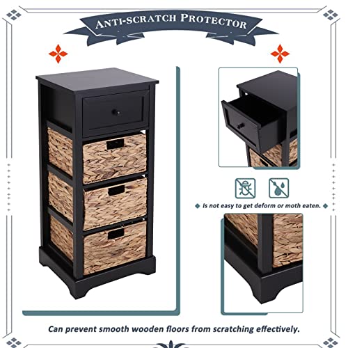 Phi Villa Storage Cabinet With Baskets, Farmhouse Accent Cabinet Narrow Cabinet With Shelves For Bathroom Entryway Rattan Cabinet With Drawer End Table/Beside Table Black #TOP1