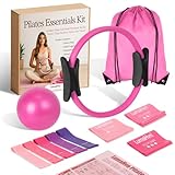 pilates essentials kit for home workouts, pink pilates equipment set with pilates Rings, yoga ball, instructions, workout bands resistance for women-better pilates ring and ball set for beginners