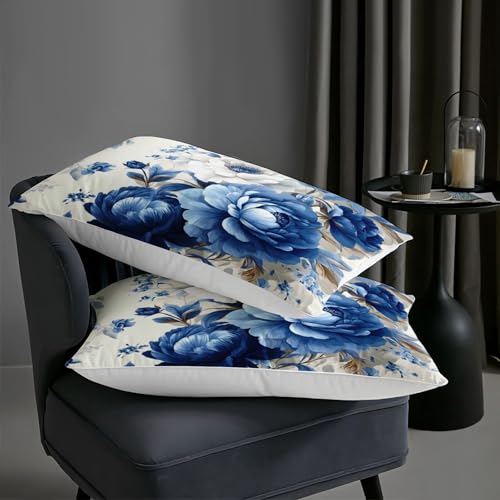 Image of AILONEN Blue and White Floral Comforter Full Size with 2 Pillowcases,Elegant Peony Bedding Set 3Pcs for Women Girls,Romantic Flowers Print Quilt Set for Home Decor