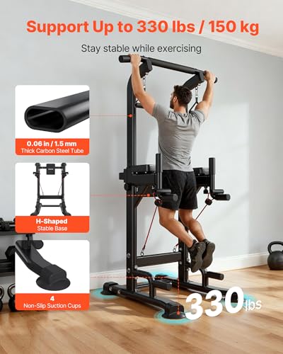 Image of VEVOR Pull Up Bar, 330 LBS Power Tower Dip Station, Workout Dip Station with H-Shaped Stable Base & Back Pad, Adjustable 12 Level Height Free Standing Chin Up Bar for Back, 4-Level Adjustable Back Pad