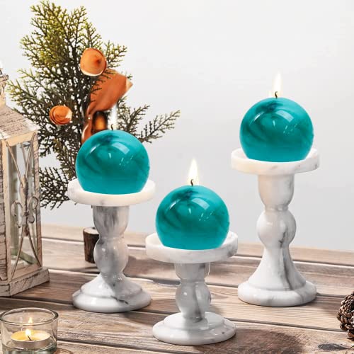 Maitreya Tie Dye Rustic Round Pillar Candles-Unscented Decoration Candles Set Of 3-Clean Burning Drisspless Dinner Candles Of Home Decor Party(Teal) #TOP1