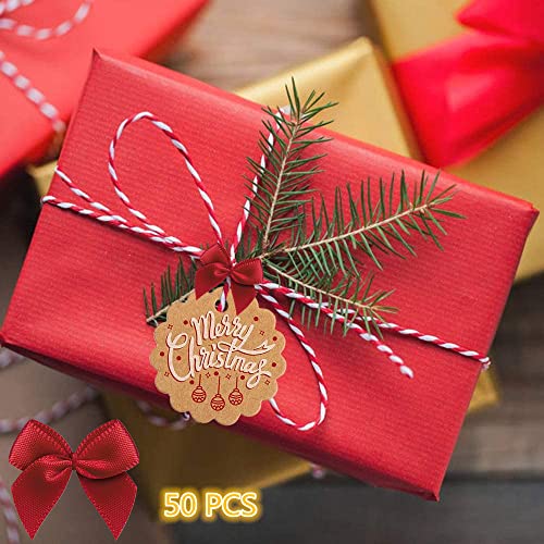 50Pcs Mini Satin Ribbon Bows Ribbon Flowers 25Mm X 26Mm Appliques Diy Craft For Sewing, Scrapbooking, Wedding, Gift (Red) #TOP2