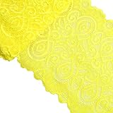 5 Yards Width 7 Inch Stretch Lace Trim Fabric Elastic Lace Flowers Ribbon for Garment Craft Embellishment Wedding Bouquet Making Headbands Garters Baby Shower Table Decorations (Yellow)
